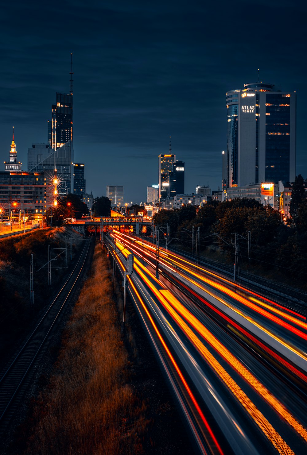 a city street at night