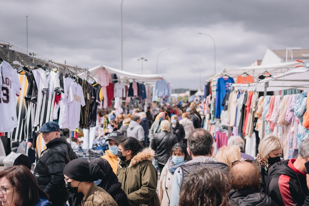 a crowd of people in a street