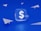 A floating 3D dollar symbol encased in a transparent cube against a bright blue background. Several white paper airplanes surround the symbol, creating a sense of movement and flight.
