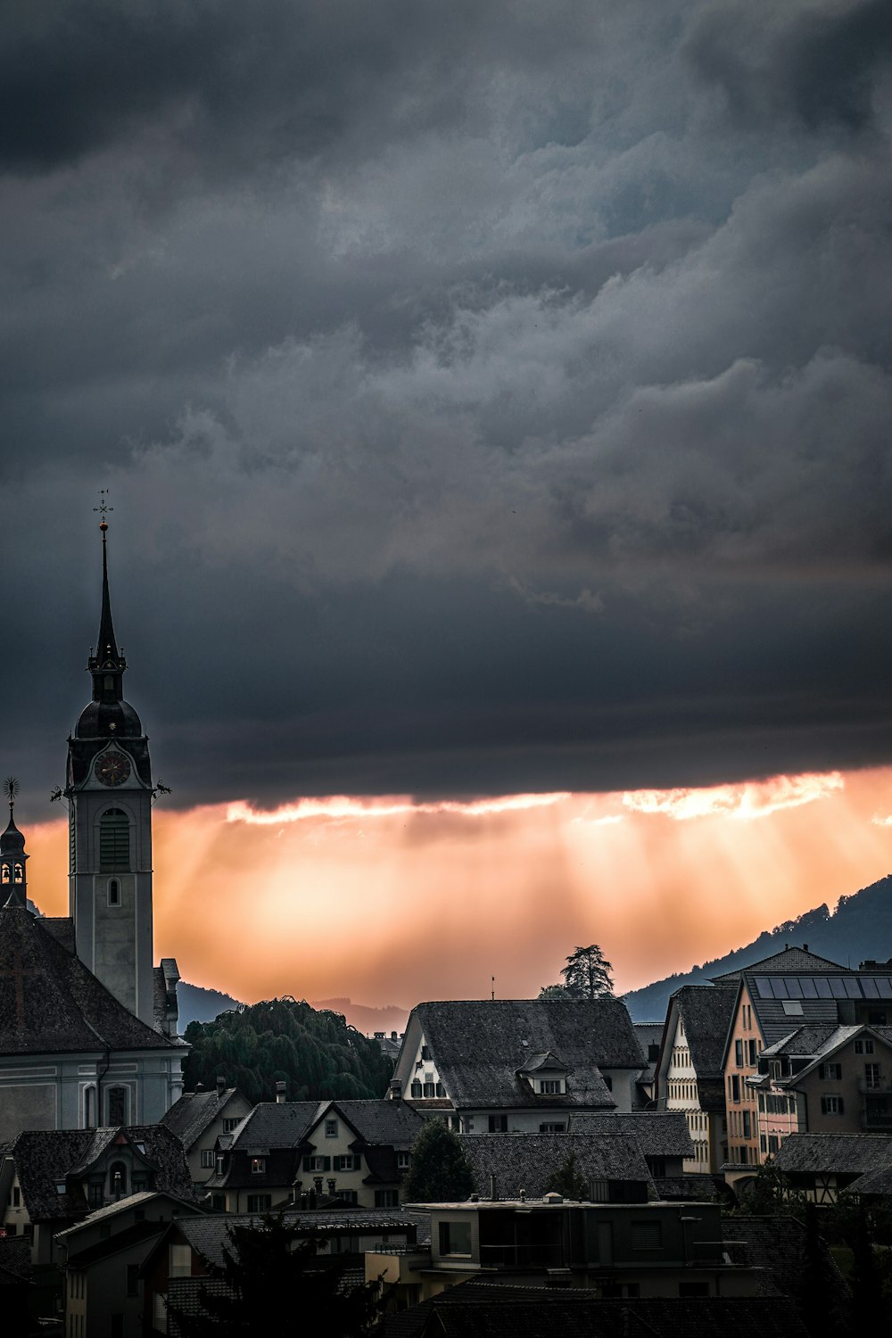 a clock tower in a city