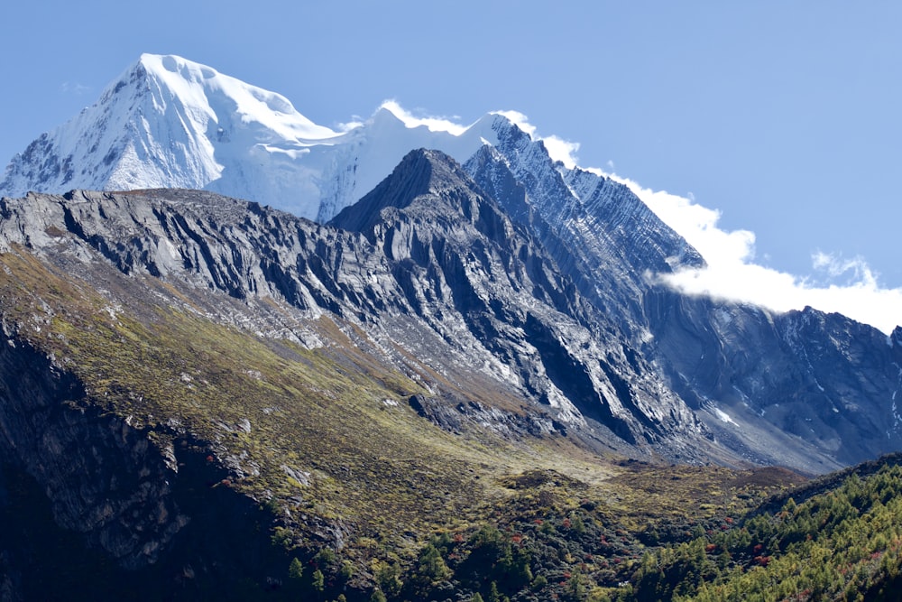 a mountain with snow