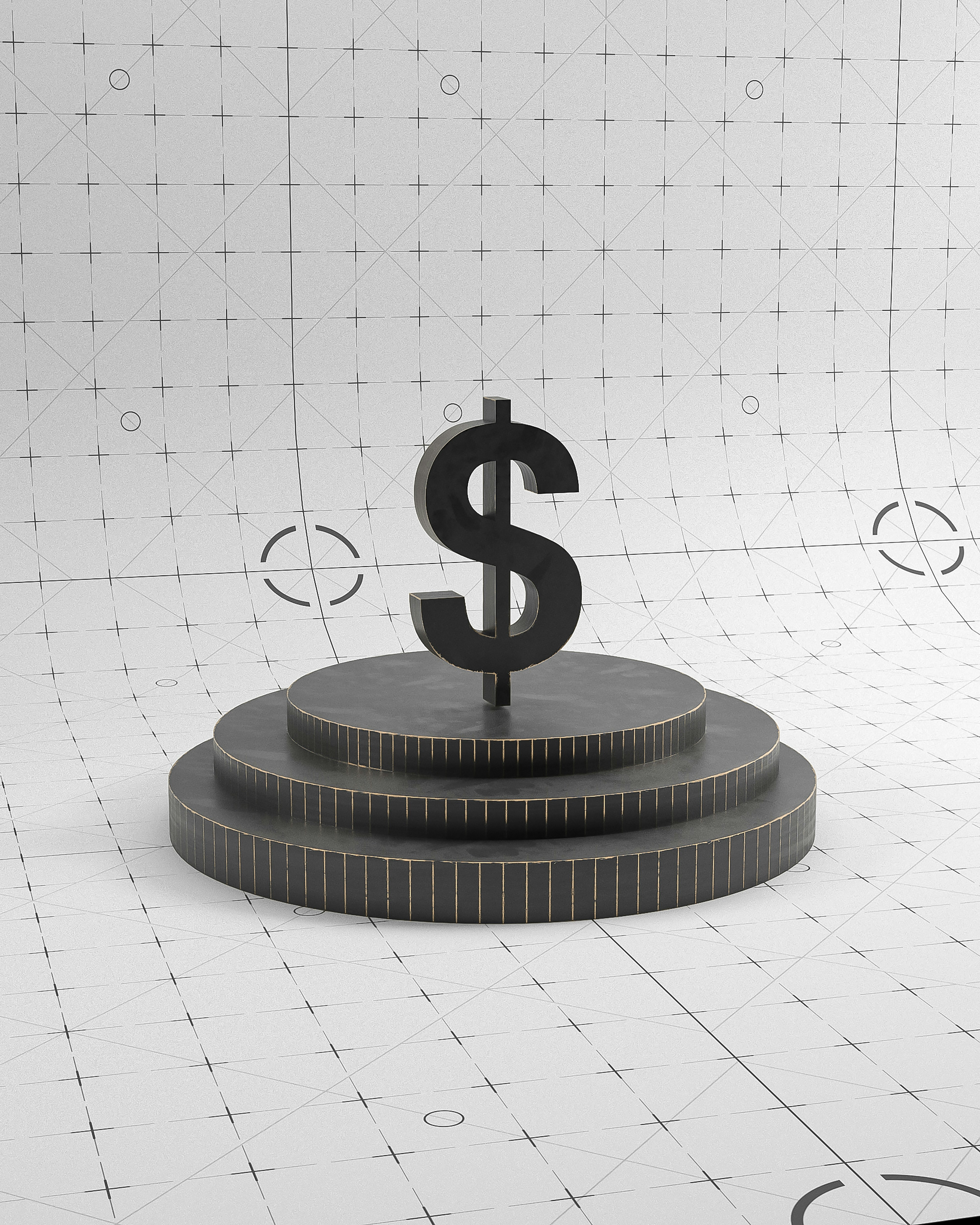 Metal podium with dollar symbol cgi graphics