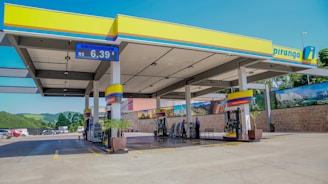 a gas station with a gas station