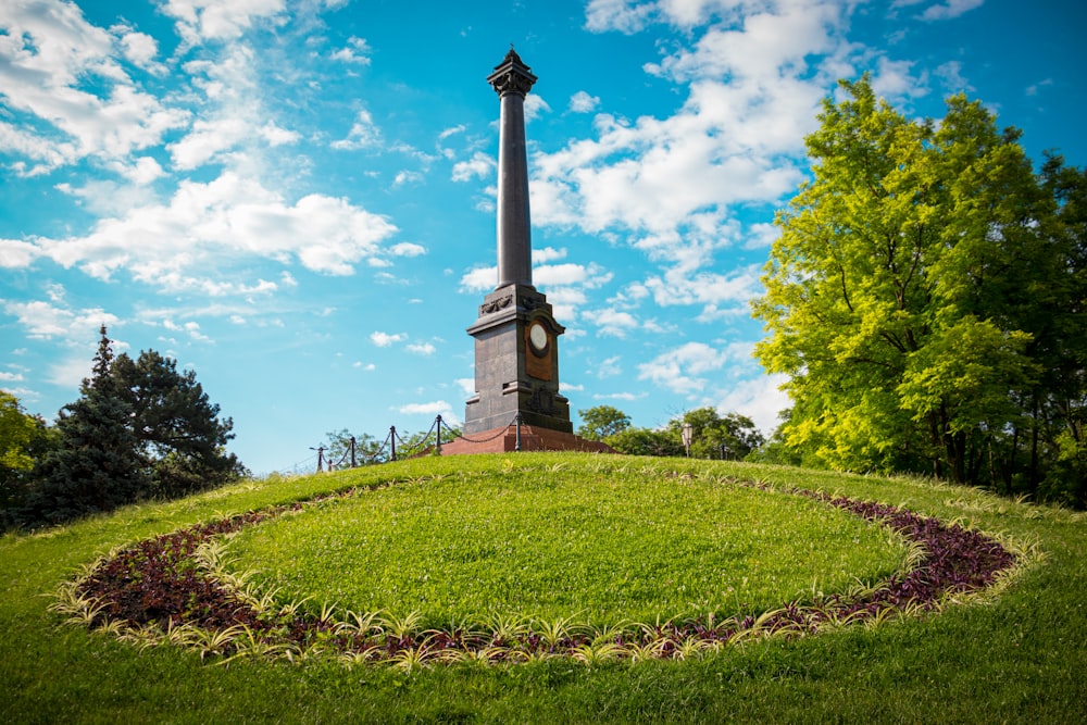 a clock tower in a park