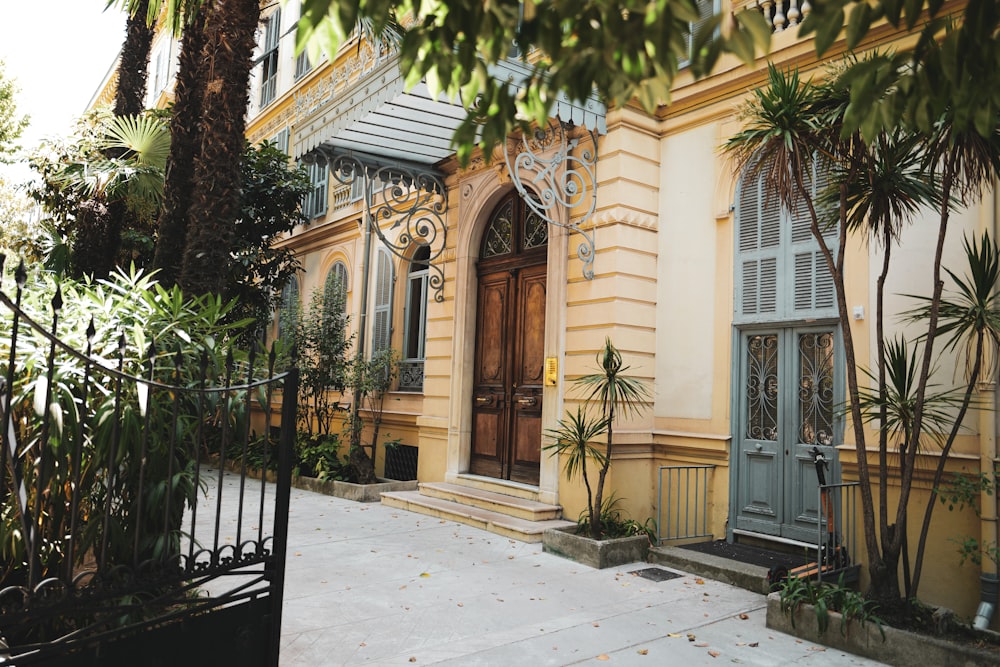 a building with trees and plants