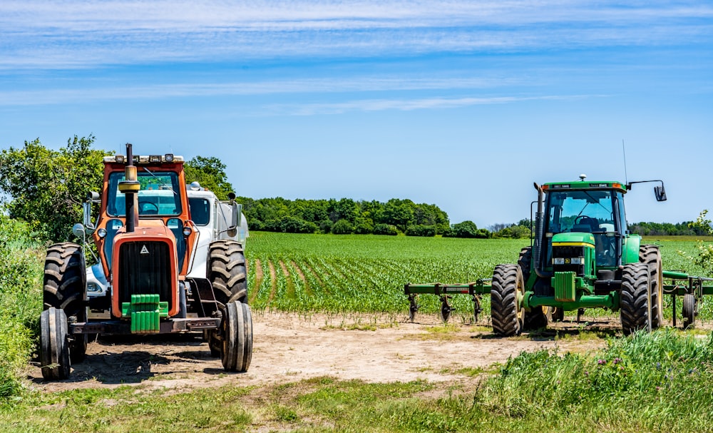 a tractor and a tractor in a field