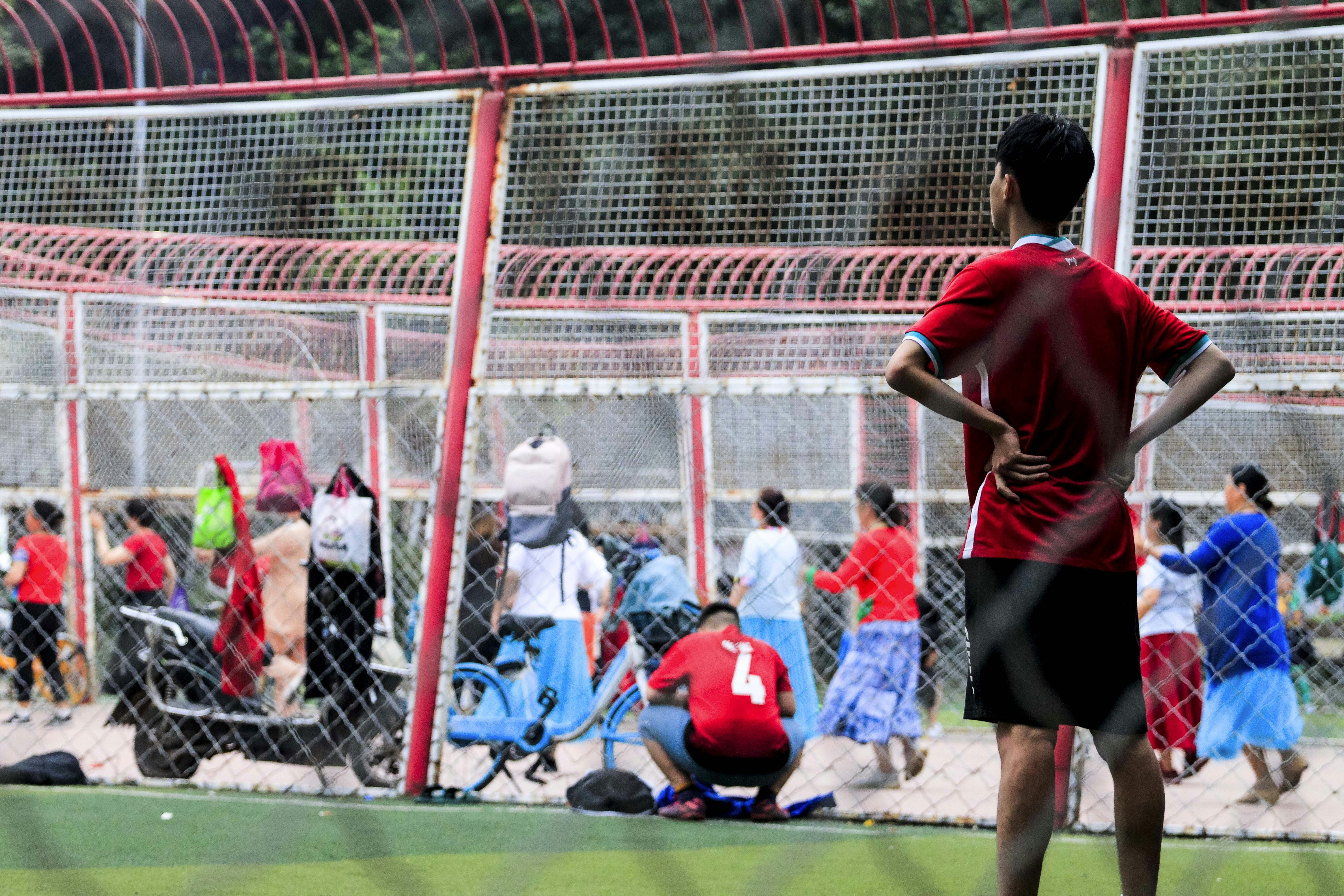 a person in a red shirt