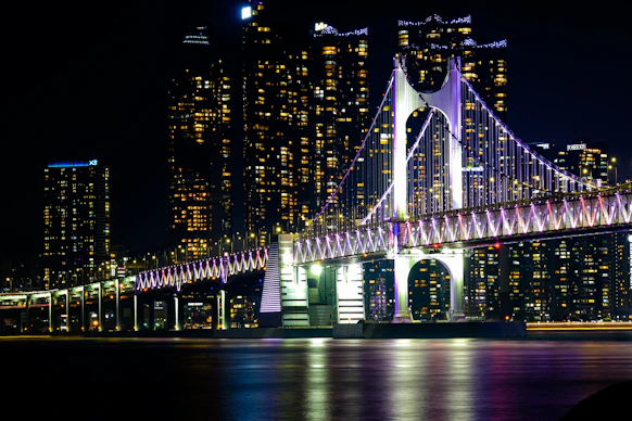 a bridge with lights at night