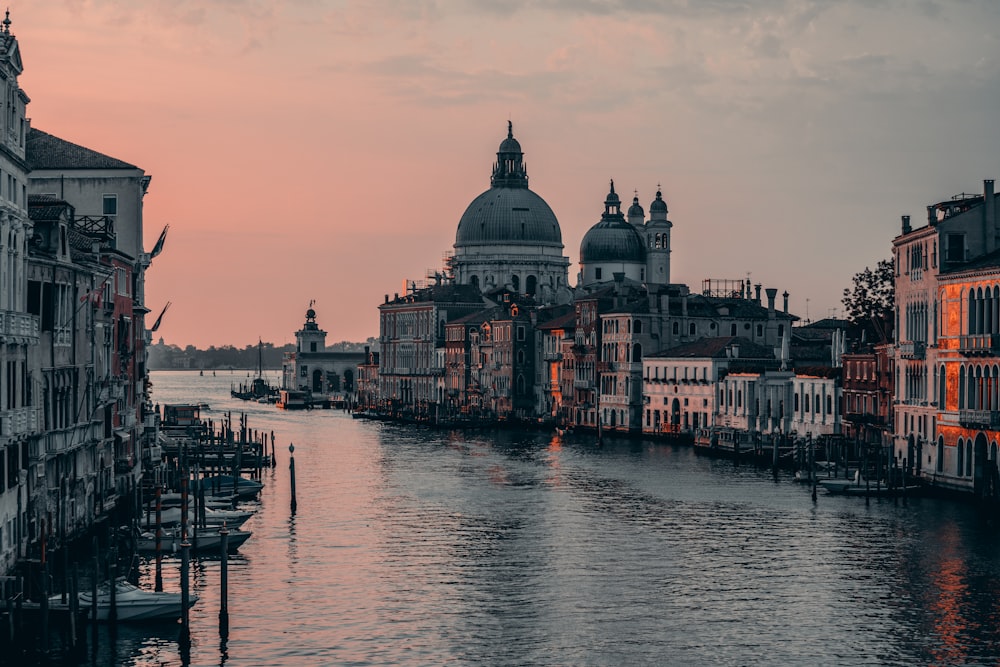 a body of water with buildings along it