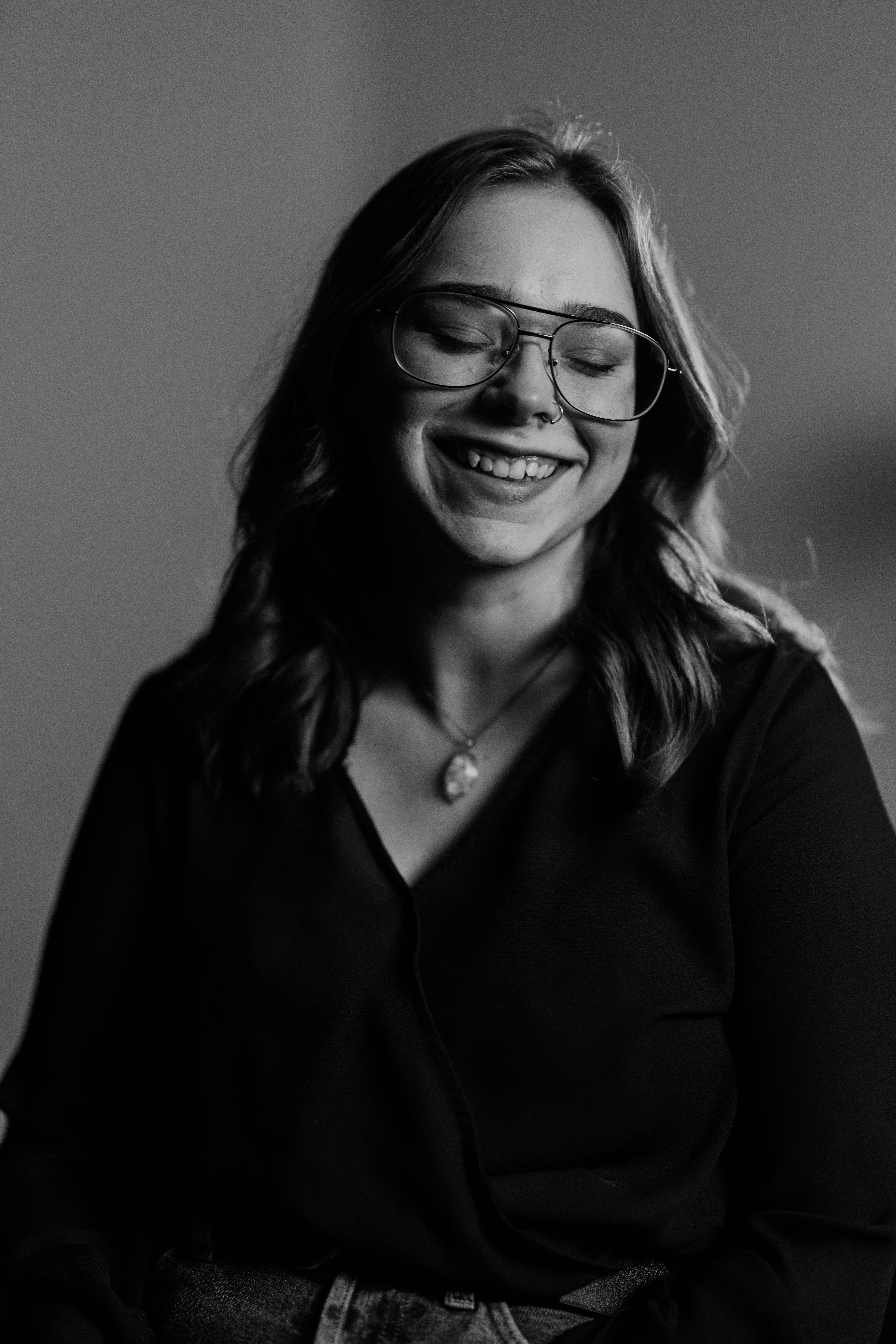 a woman wearing glasses