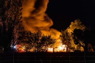 a large fire at night