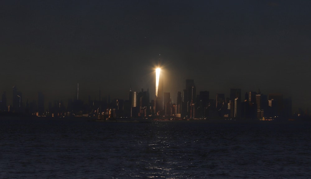 a city skyline at night