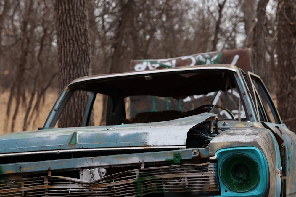 a car with a broken front end