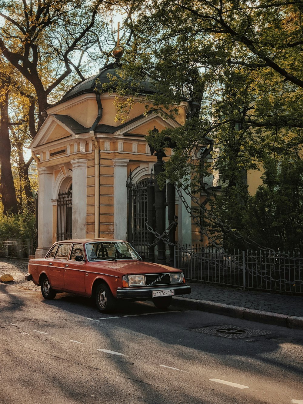 a car parked on the side of a road