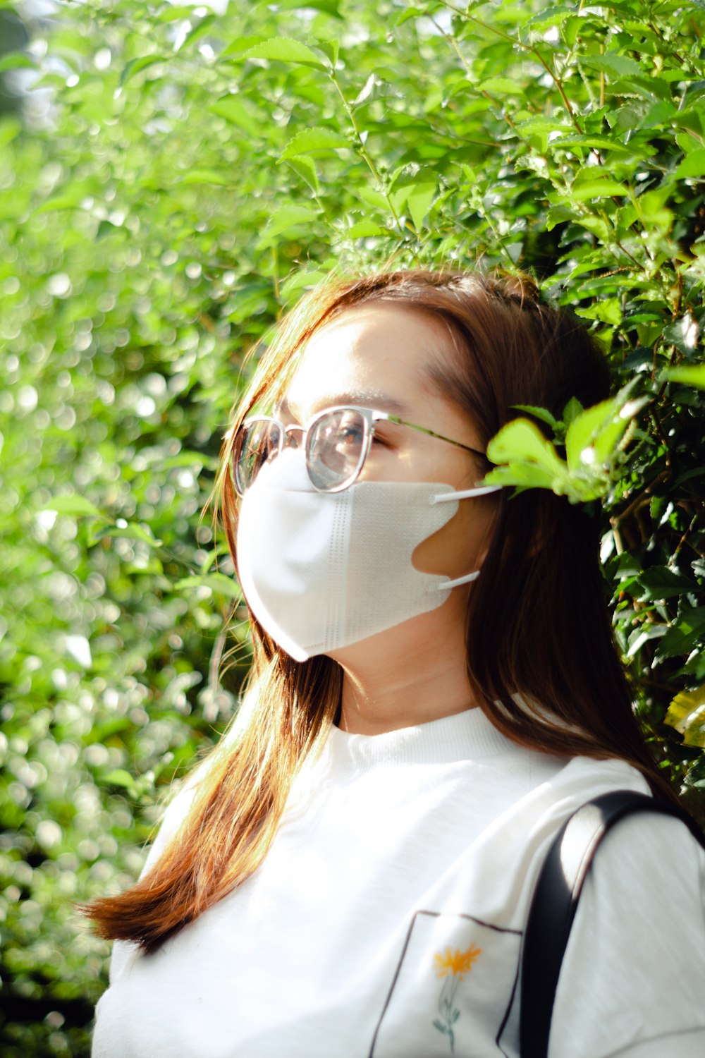 a woman wearing a mask