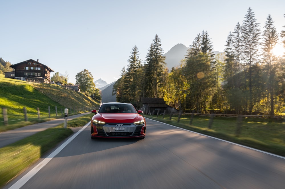 a red car on a road