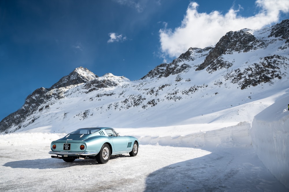 a car parked on a snowy road