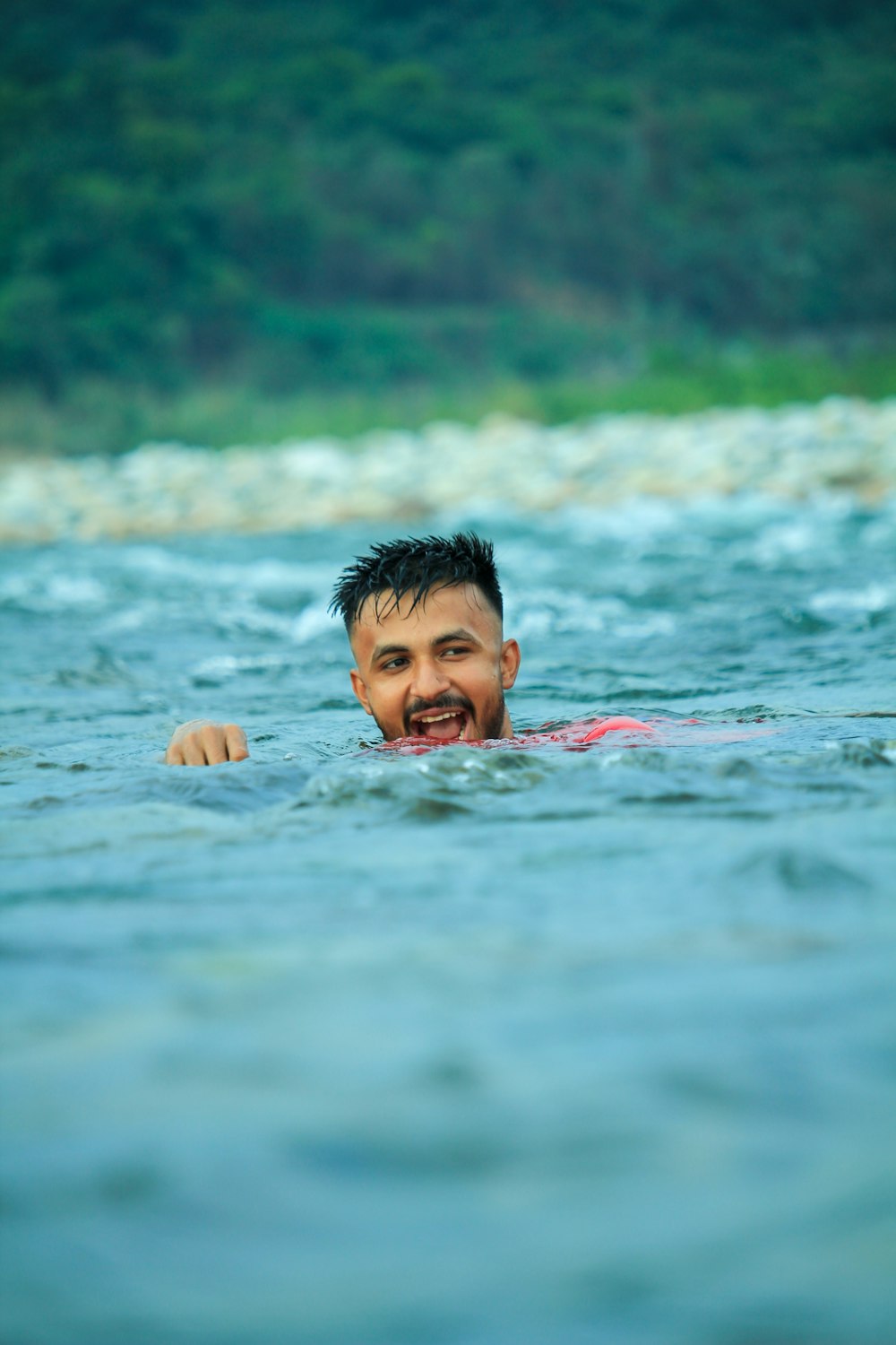 a person swimming in the water