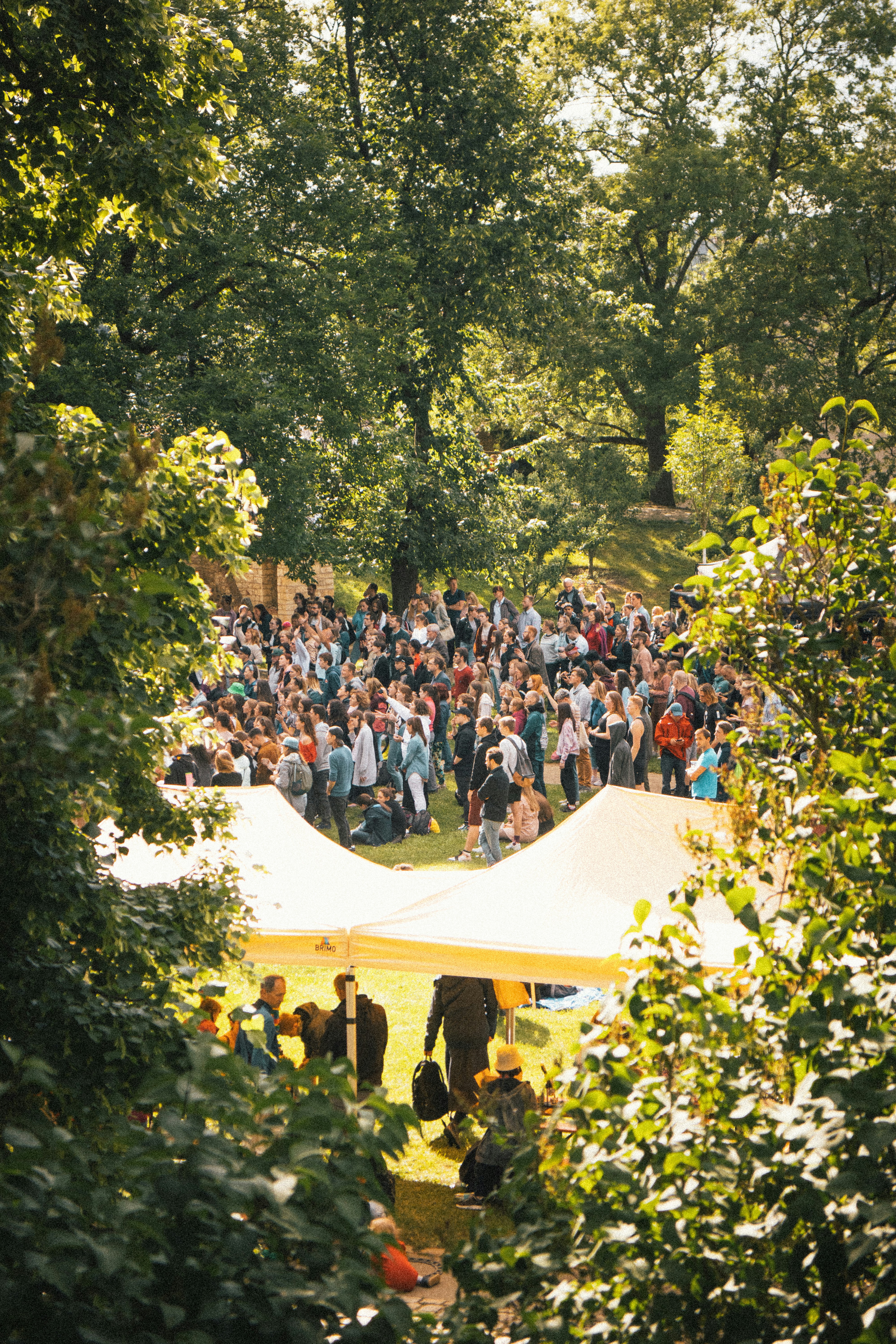 a group of people at a tent
