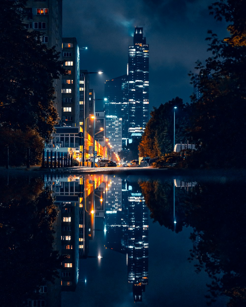 a body of water with buildings along it