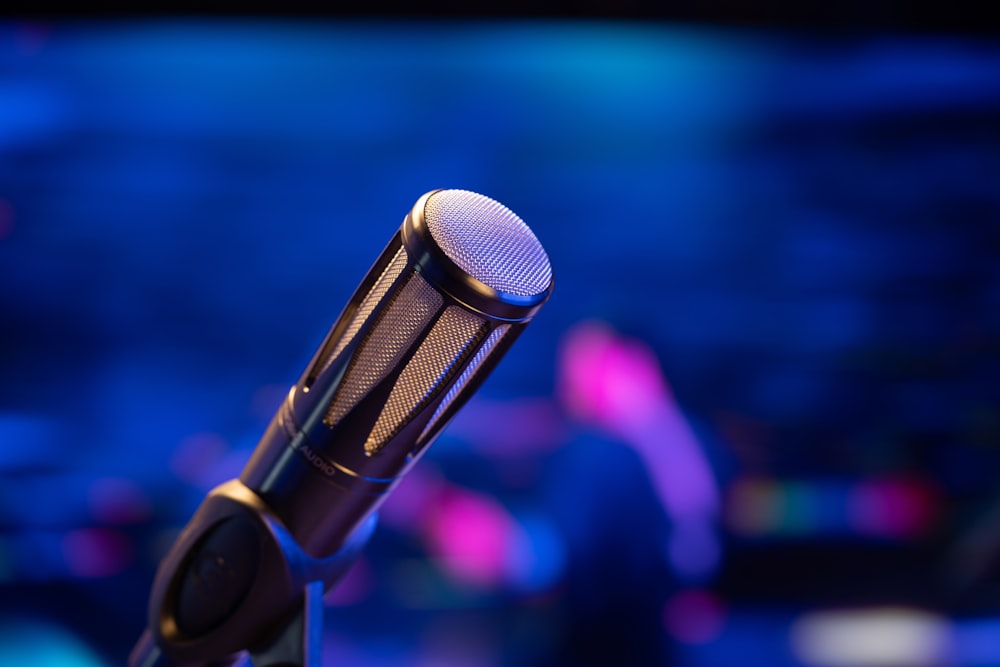 a microphone on a blue background