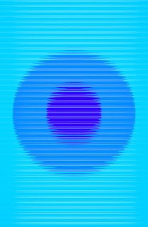 A digital image featuring concentric circles in varying shades of blue, with horizontal lines creating a textured effect. The center circle is a darker blue, surrounded by a lighter blue oval shape, all set against a pale blue background.