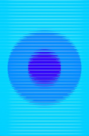 A digital image featuring concentric circles in varying shades of blue, with horizontal lines creating a textured effect. The center circle is a darker blue, surrounded by a lighter blue oval shape, all set against a pale blue background.
