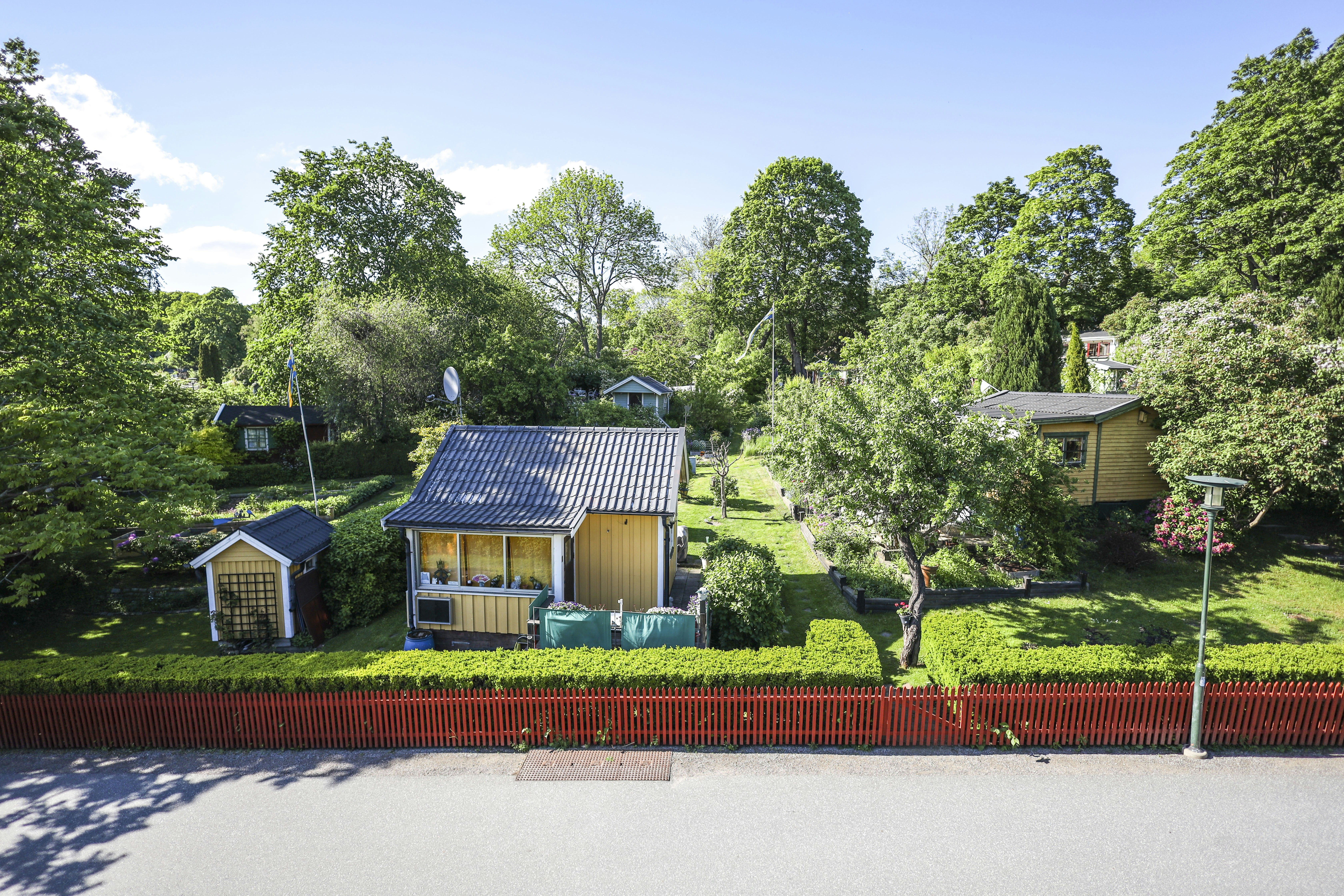 a house with a lawn and trees around it