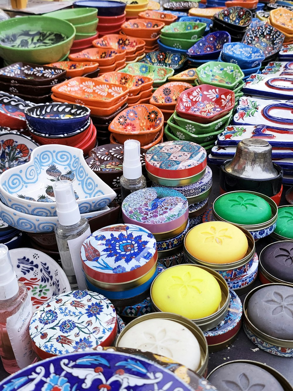 a group of colorful bowls