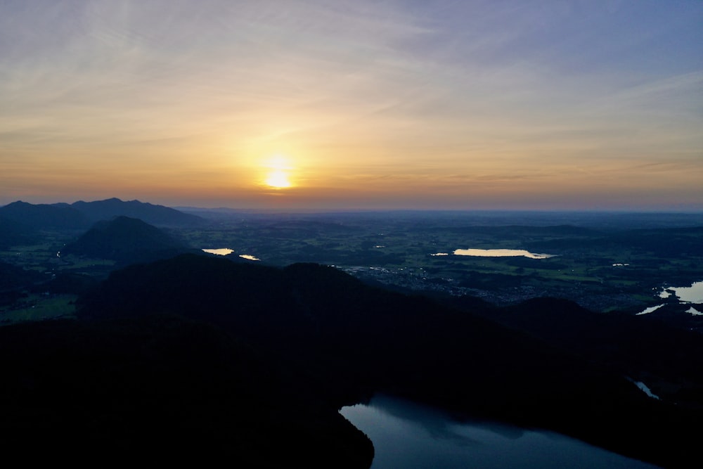 a sunset over a city