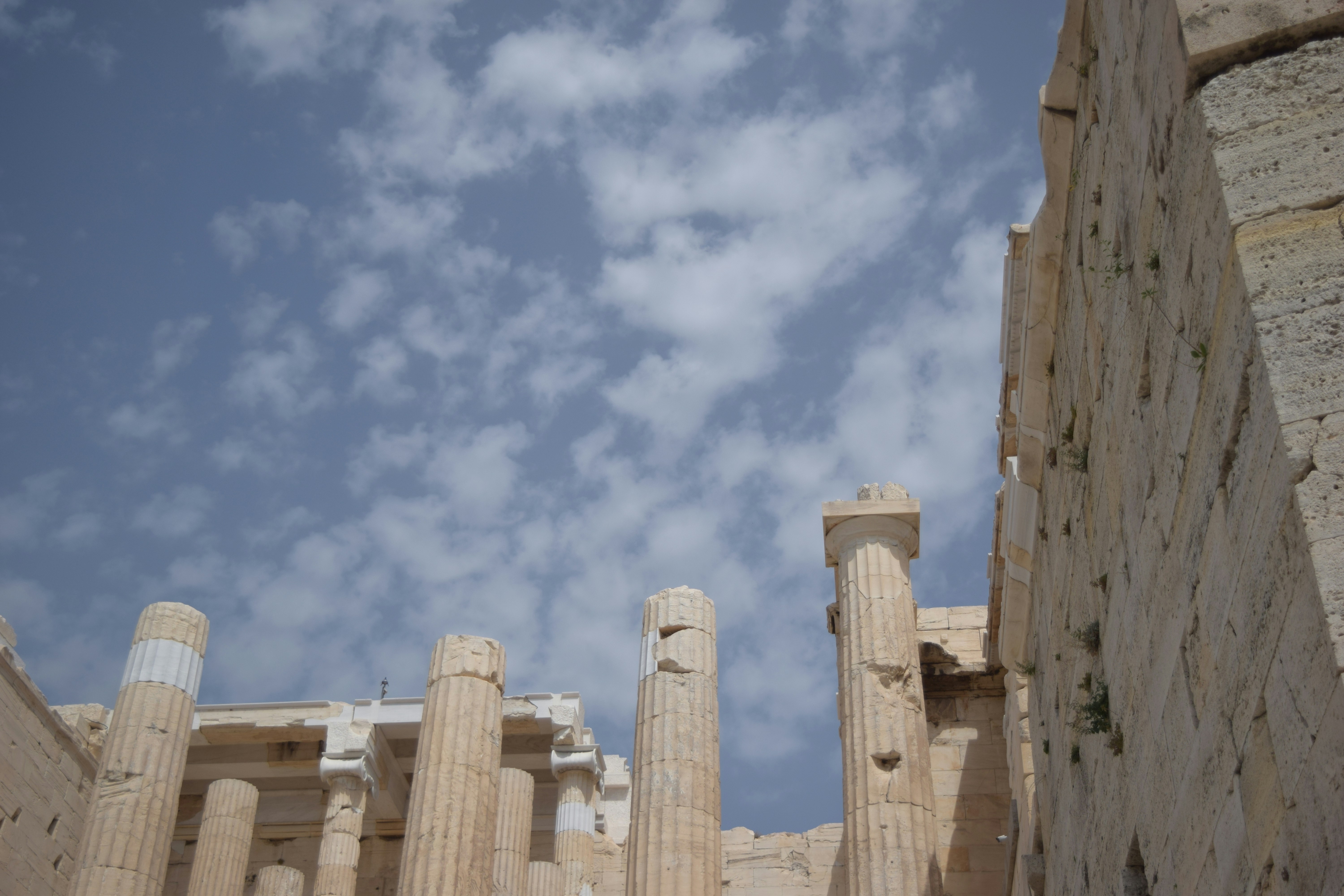 a group of stone pillars