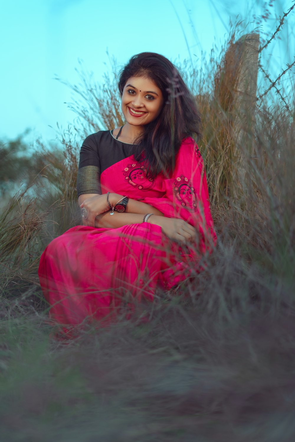 a person sitting in a field