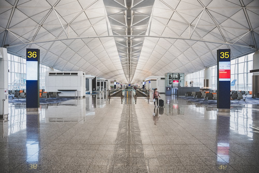 a person walking in a large building