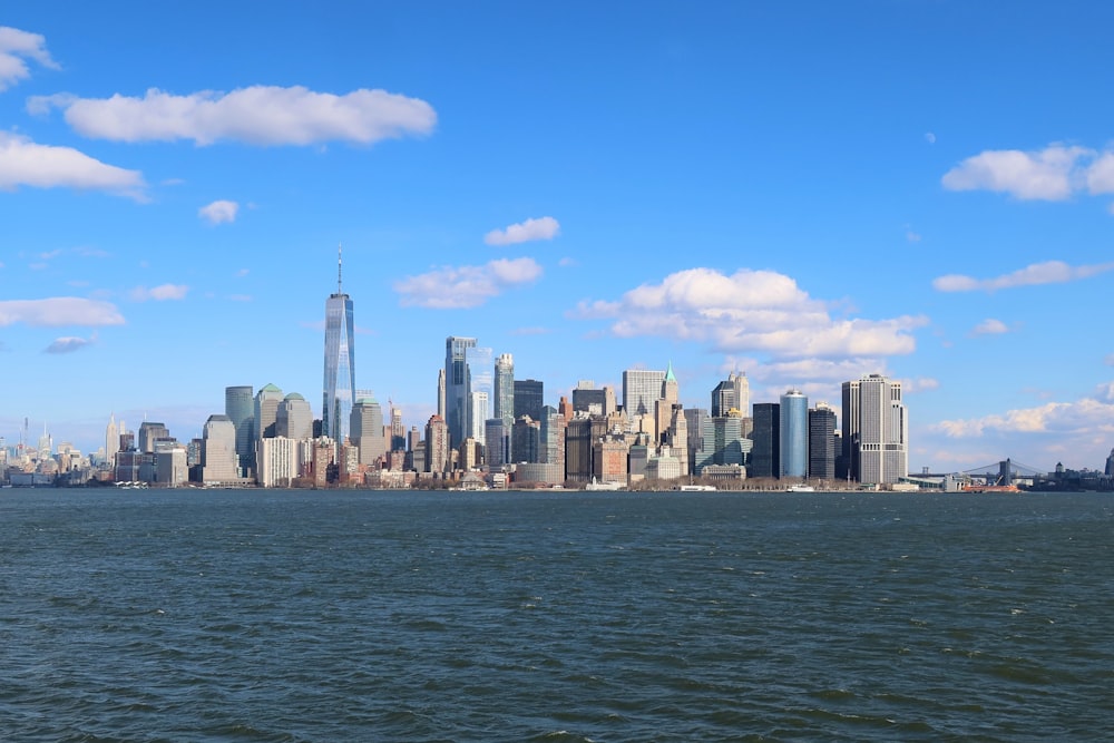 a city skyline across the water