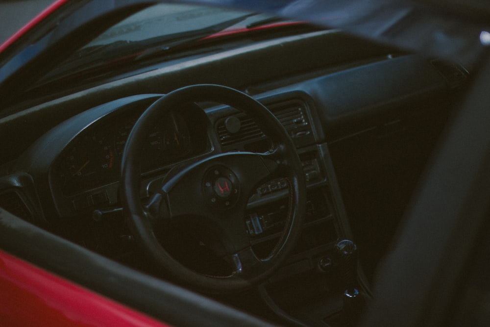 a close up of a steering wheel