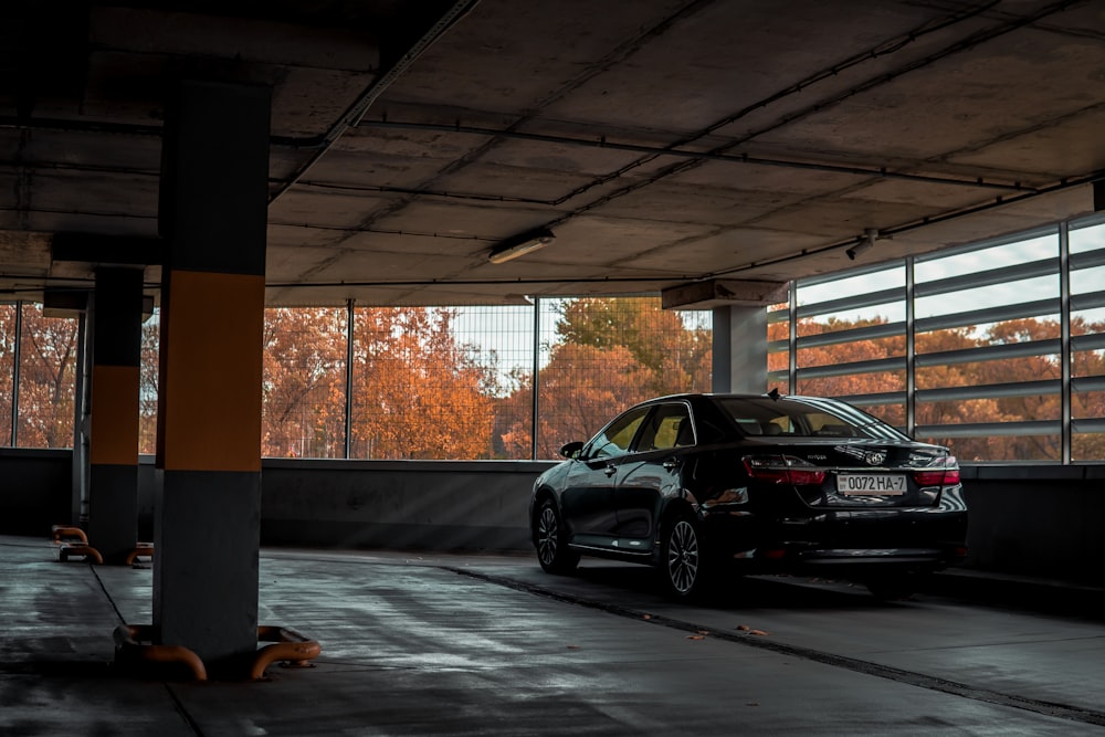 a car parked in a parking garage