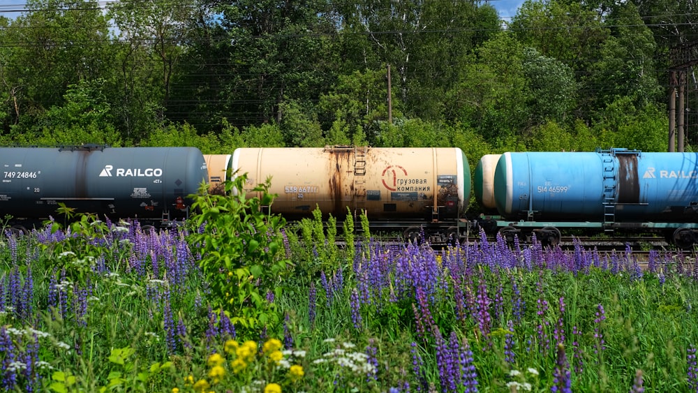 a train travels down the tracks