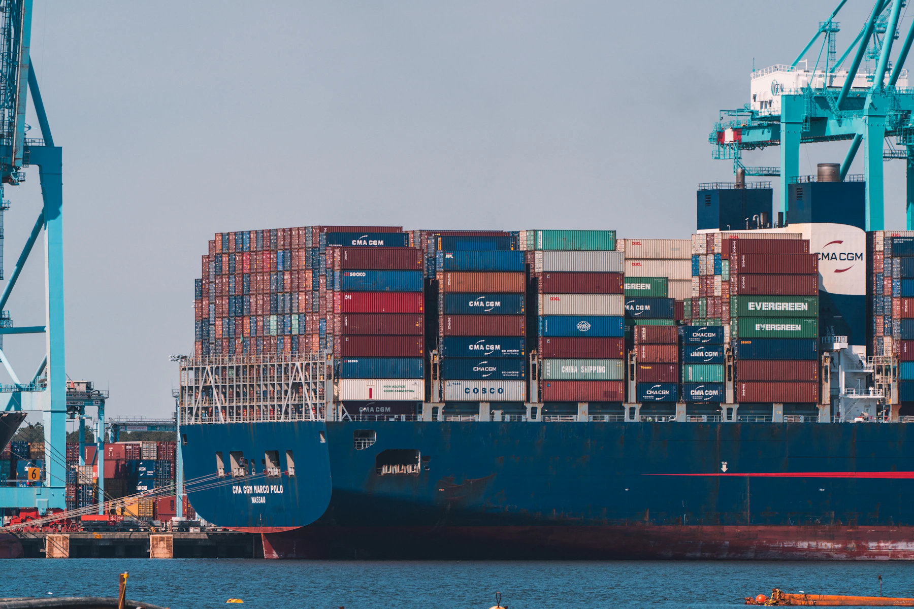 Container ship at an international port
