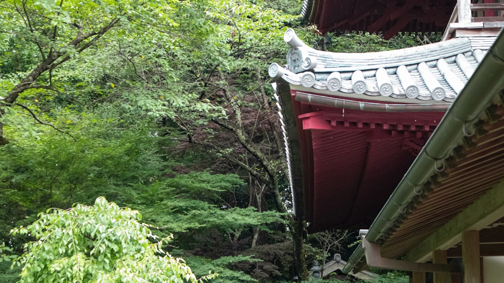 a pagoda with a waterfall