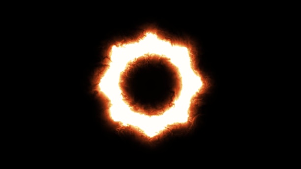 A vibrant Aries symbol glowing with fiery red and orange hues against a dark cosmic background.