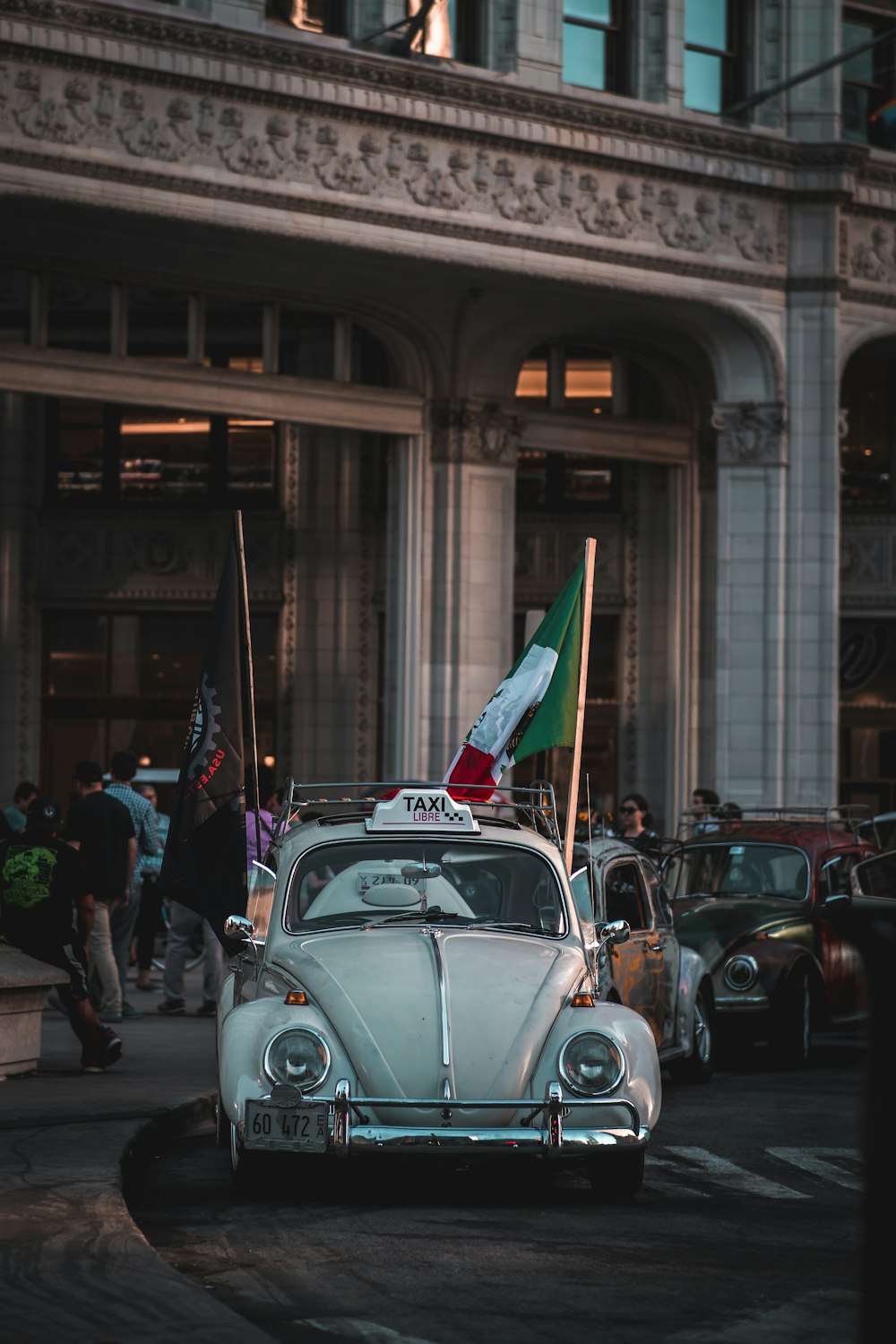 a car with a flag on top