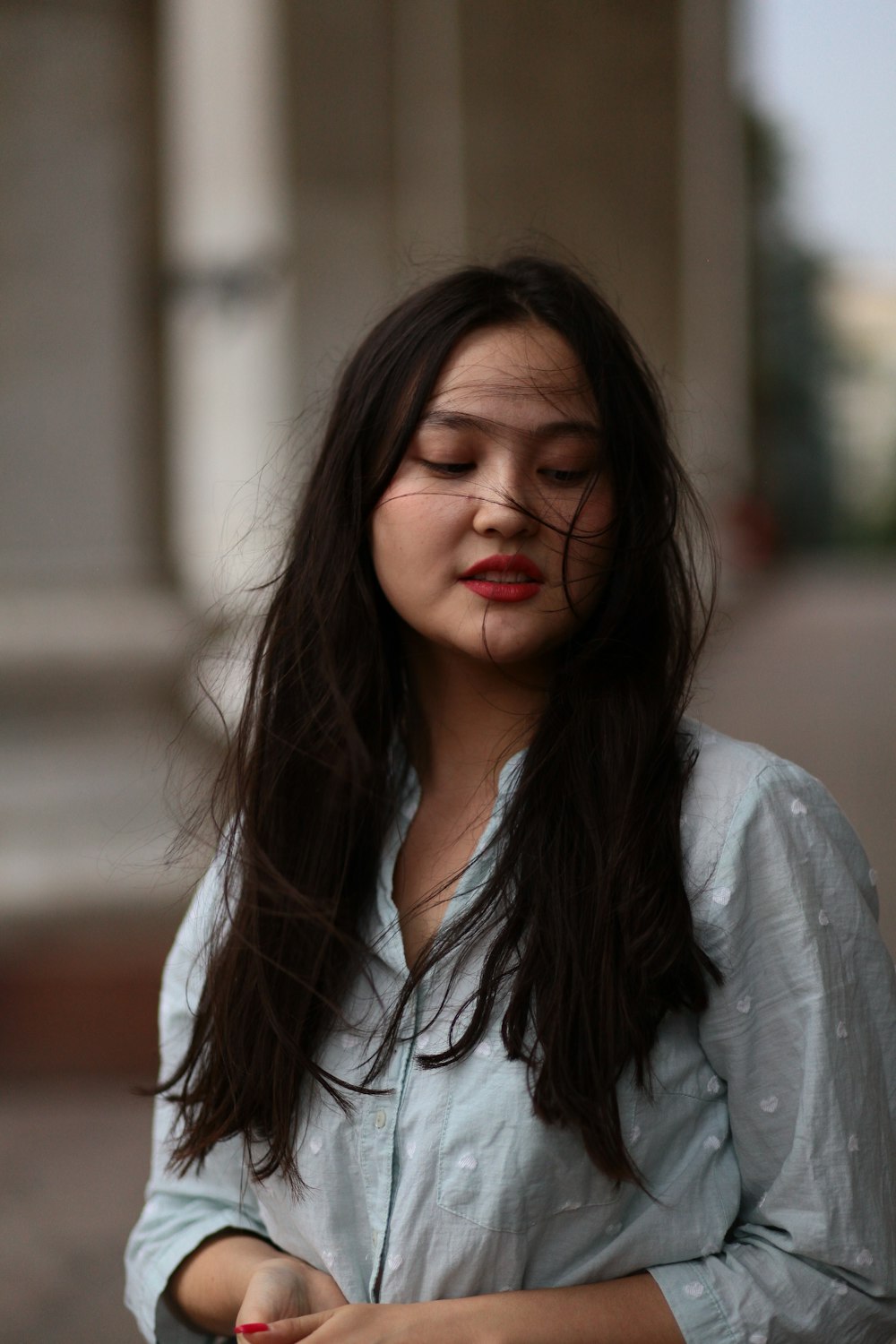 a woman with long hair