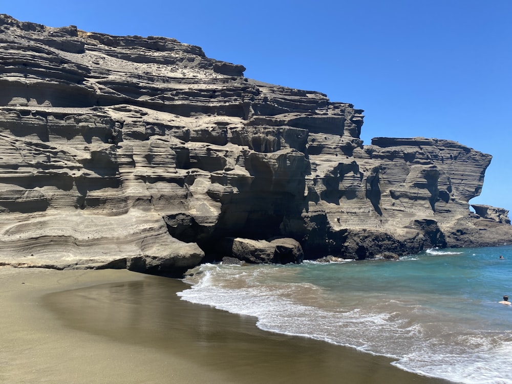 a rocky cliff next to the ocean