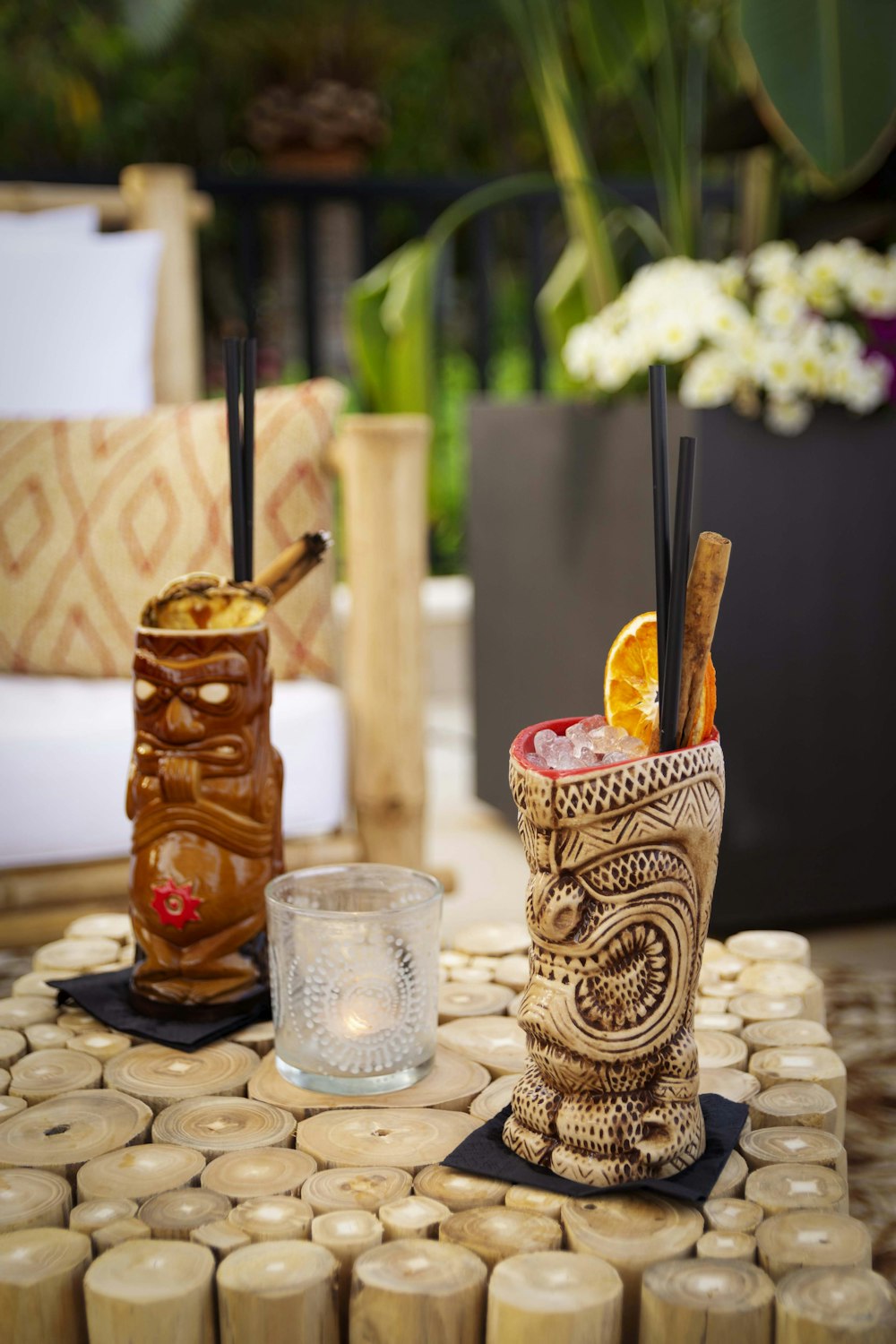 a table with candles and glasses