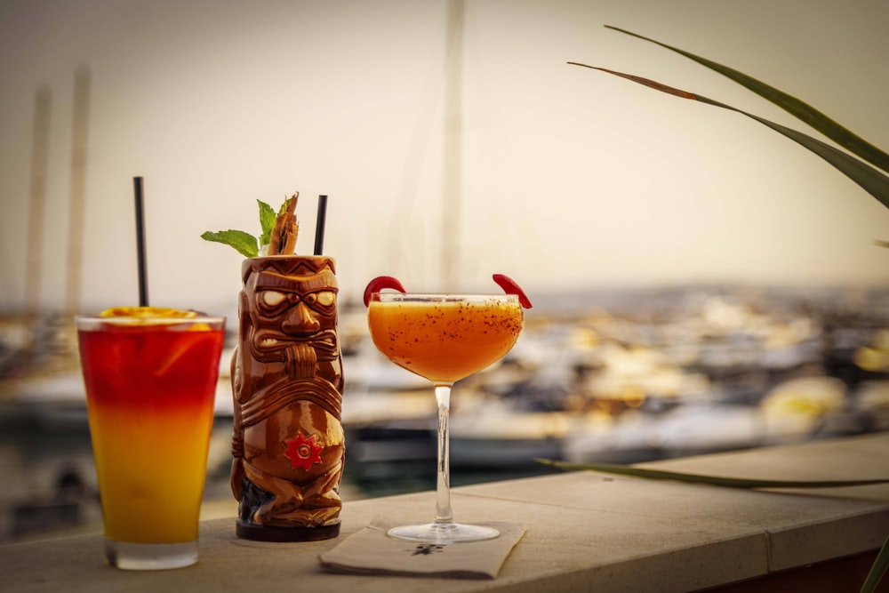 a group of drinks on a table