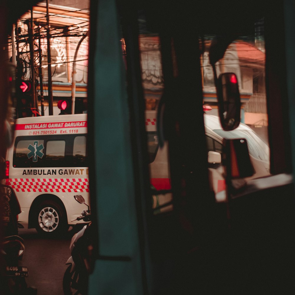 a bus is parked in a parking lot