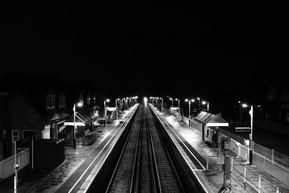 a train station at night