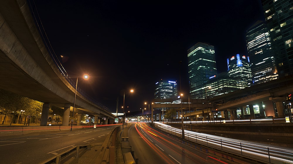 a city street at night