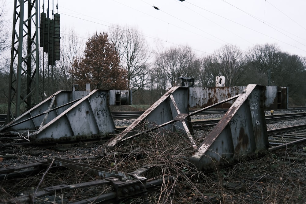 a pile of metal and wood