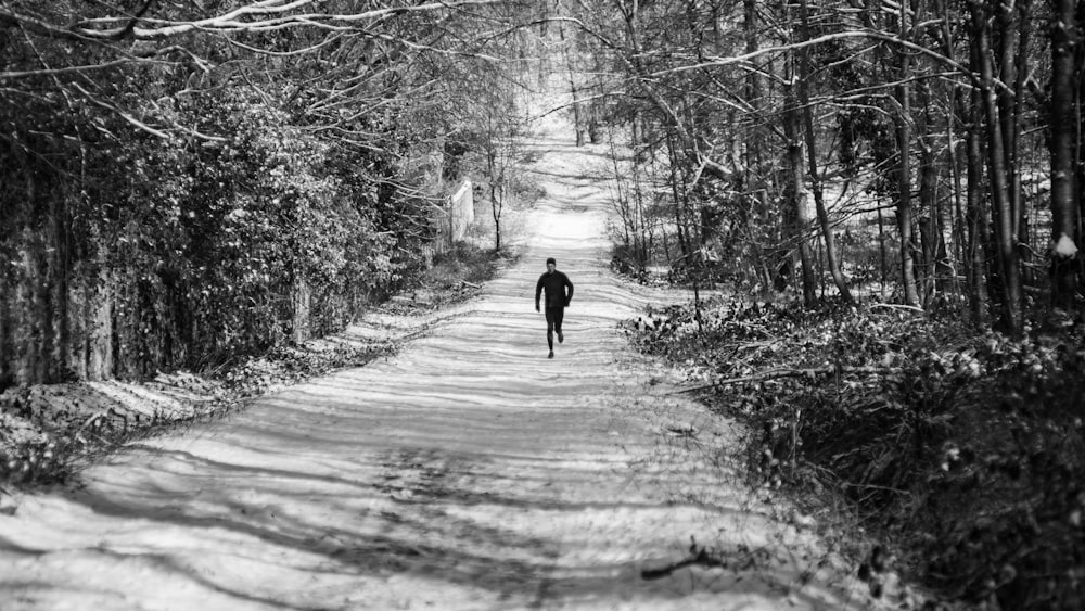 a person walking on a path in the woods